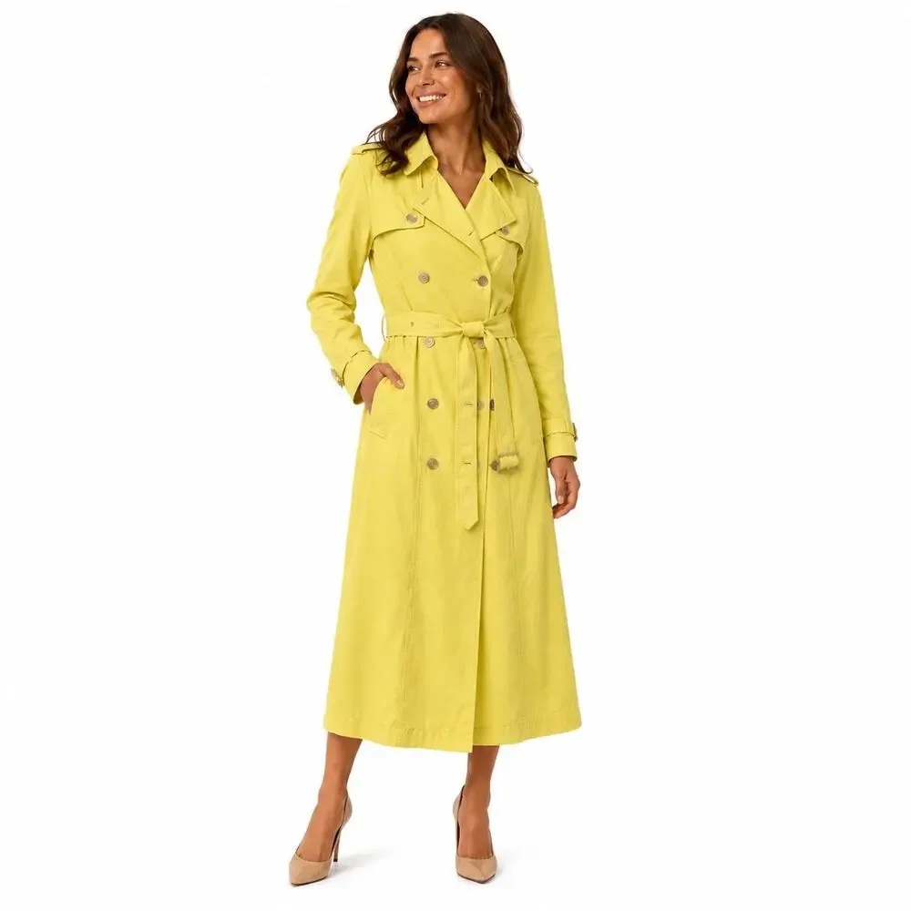 Michael Kors Womens Trench Coat Small Yellow Belted Quiet Luxury Office Chic